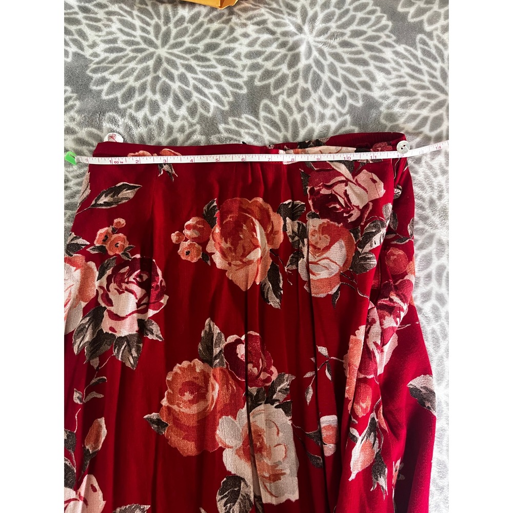 Vintage Red Floral Maxi Skirt sz Small 25 Coastal Chic Resort 80s Boho Romantic - Picture 6 of 10